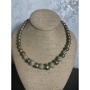 Vintage Brass & Rhinestone Beaded Necklace With Lobster Claw Closure